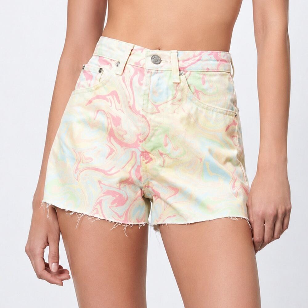 Zara Multicolor Swirl Print Denim Shorts Size 6
